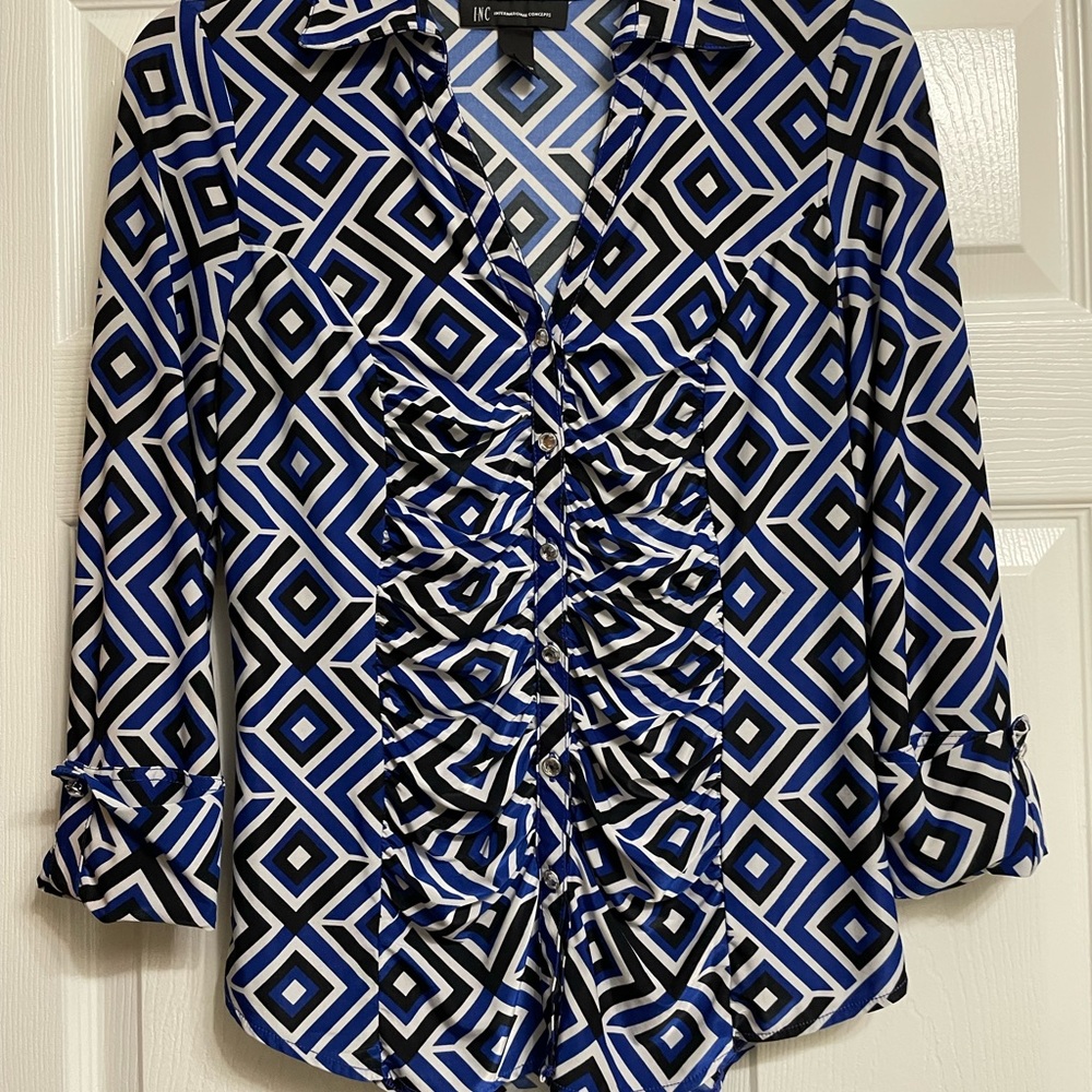 INC blue black and white soft stretchy silky material